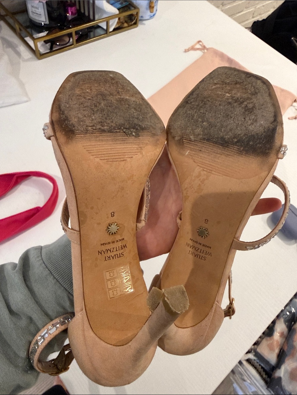 Stuart Weitzman Suede Rhinestone Embellished Sandals - Picture 5 of 5